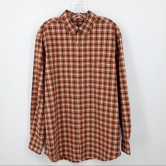 Chaps Men's Plaid Button Down Shirt Orange Size Large 100% Cotton Check Collared - Picture 9 of 15